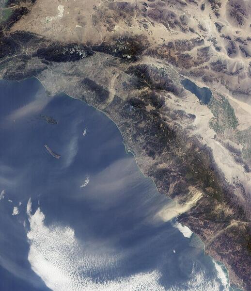 Santa Ana winds moving dust across Southern CA